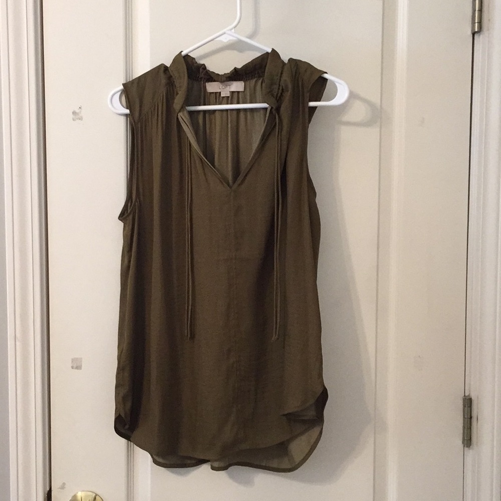 LOFT sleeveless olive green blouse
